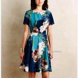 Corey Lynn Calter Teal and Navy Floral Midi Dress